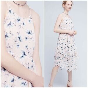 Nwt Anthropologie x Moon River Firenze Tiered Midi Dress Small Petite $158 Pink